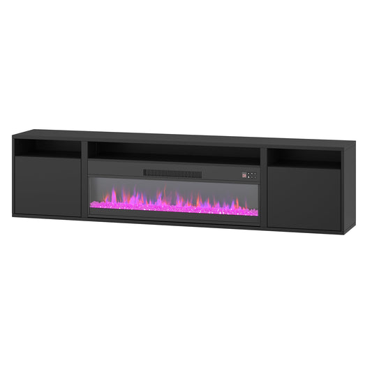BELLEZE 70" Floating Fireplace TV Stand Wall Mounted with 36" Electric Fireplace,960 RGB Colors Entertainment Center with Storage for TVs up to 80", Modern Media Console TV Shelf for Living Room