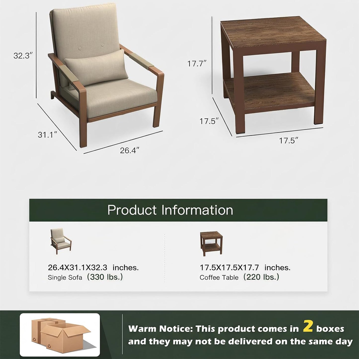YURDAFY 3-Piece Patio Conversation Set