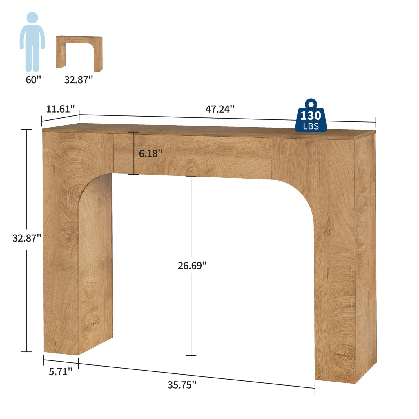 GarveeHome 47 in Farmhouse Console Table, Narrow Wood Entryway Table Behind Couch, Slim Rustic Hallway Furniture for Living Rooms, Foyers & Apartments, Deep Oak