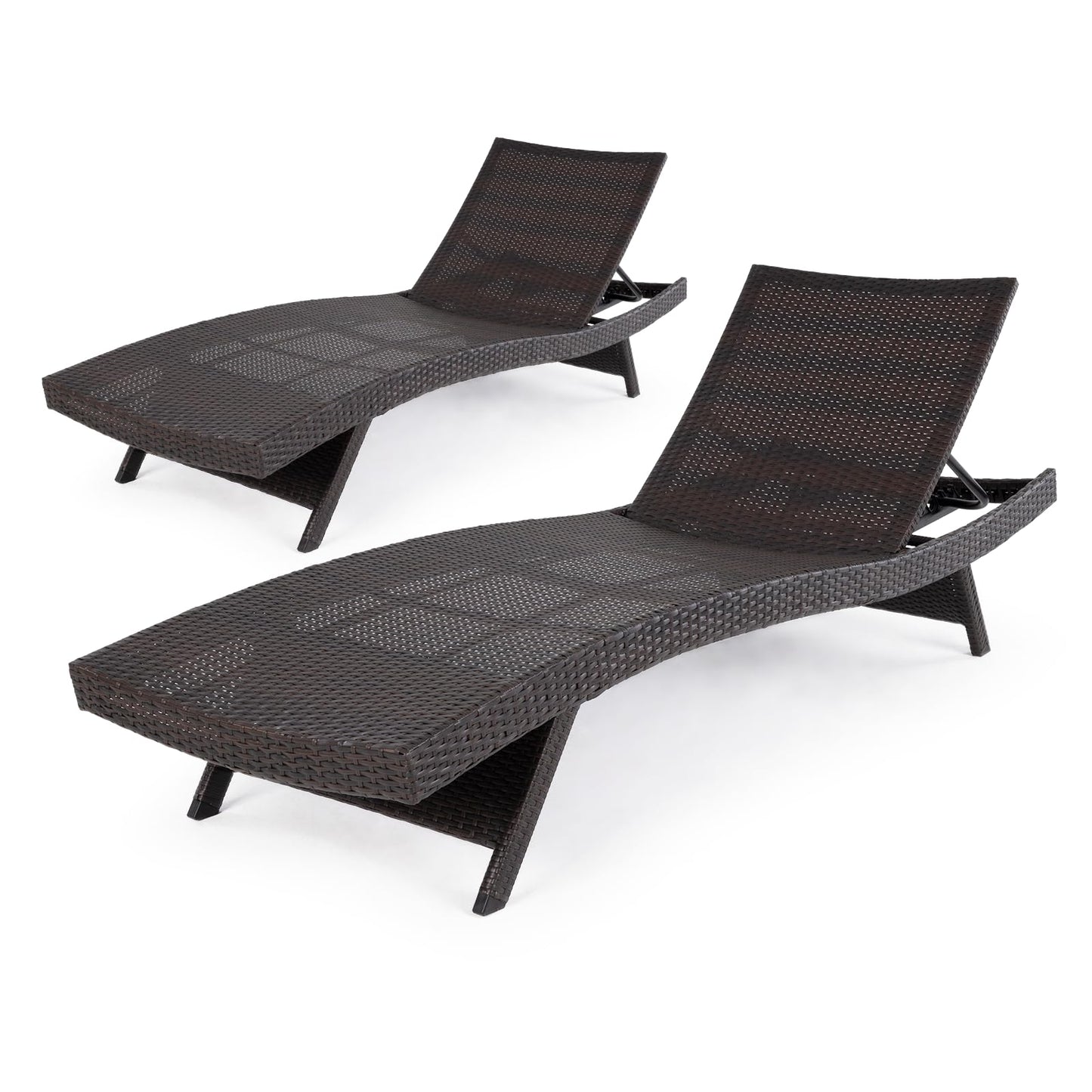 Idzo Katalina Upgraded 2000Hours UV Wicker Chaise Lounge Outdoor Set of 2 with Adjustable Backrest & Wave Design + Idzo Mira Solid Acacia Wood Folding Side Table Outdoor