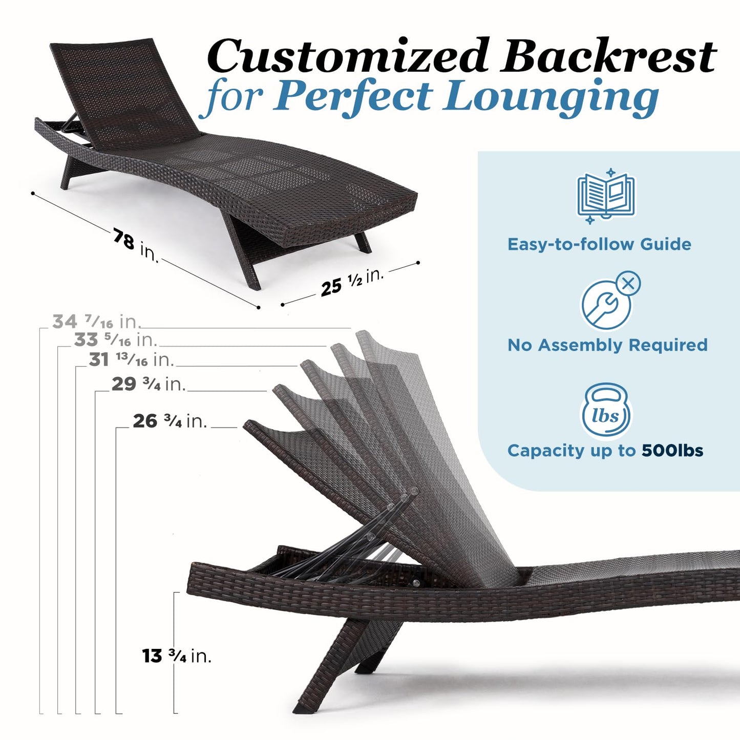 Idzo Katalina Upgraded 2000Hours UV Wicker Chaise Lounge Outdoor Set of 2 with Adjustable Backrest & Wave Design + Idzo Mira Solid Acacia Wood Folding Side Table Outdoor