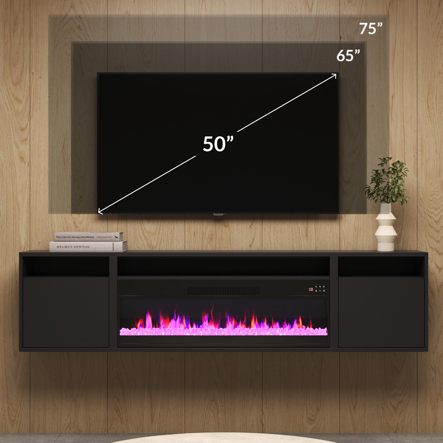 BELLEZE 70" Floating Fireplace TV Stand Wall Mounted with 36" Electric Fireplace,960 RGB Colors Entertainment Center with Storage for TVs up to 80", Modern Media Console TV Shelf for Living Room
