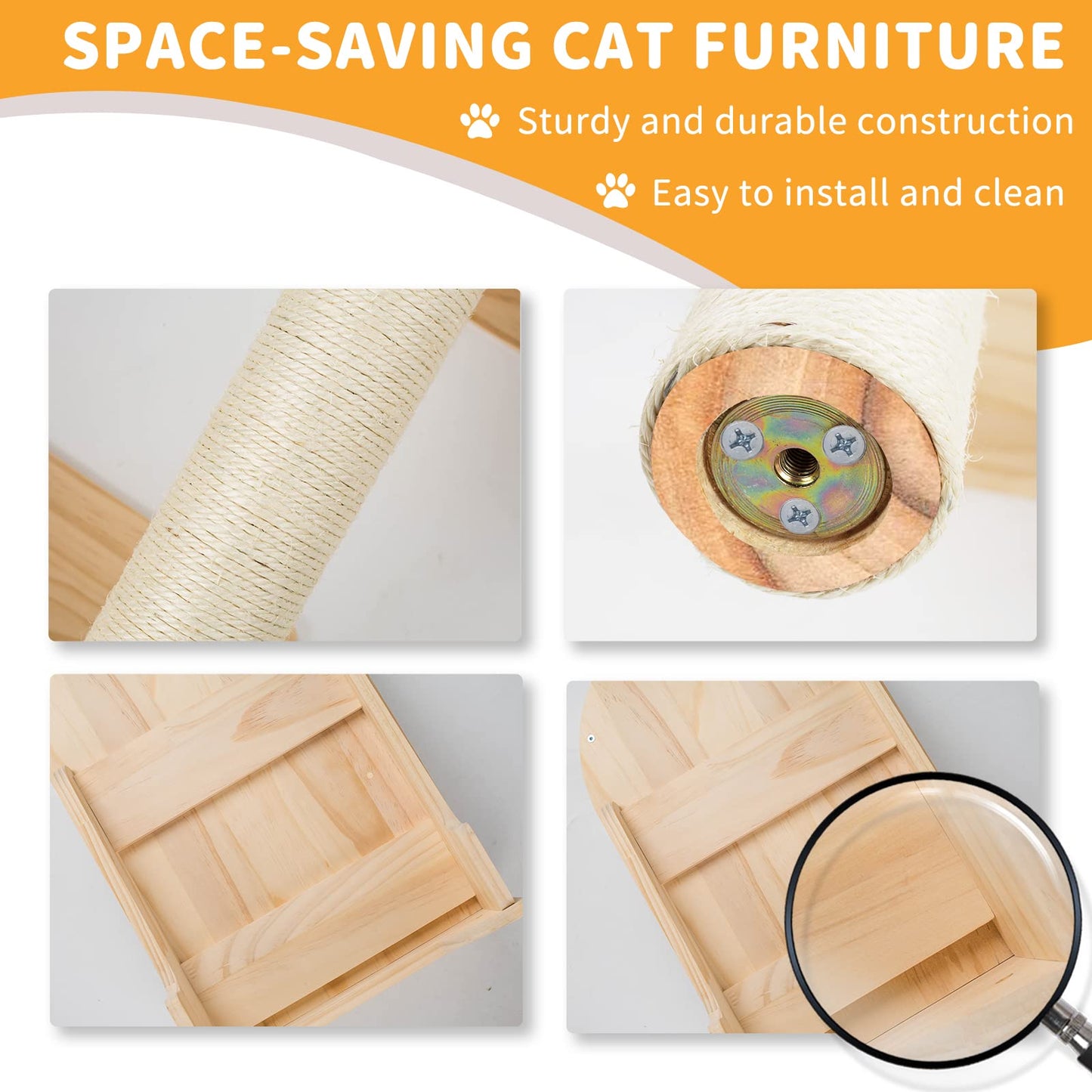 NOVGOBHOT Cat Wall Shelves for Large Cats – 9-Piece Wooden Wall-Mounted Cat Shelves Set, Kitty Climbing System with Perches, Scratching Post & Condo House