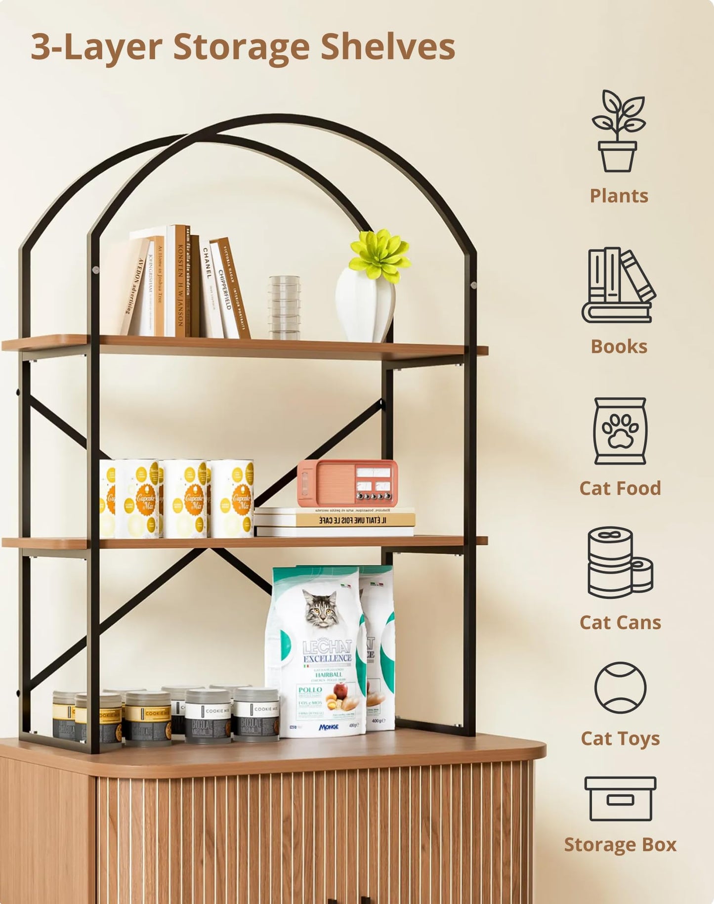 Pruchant 31.5" Cat Litter Box Enclosure,Hidden Litter Box Furniture with Shelves,Wooden Cat Washroom and Pet House with Sliding Tambour Door for Living Room,Walnut