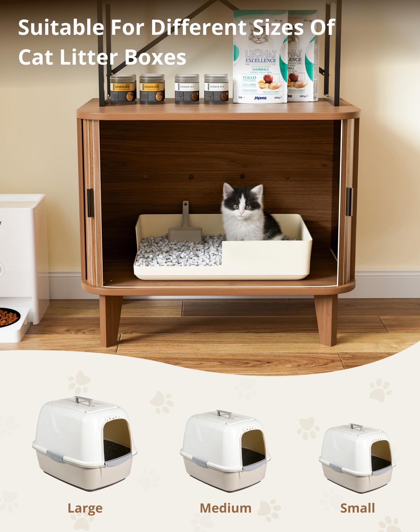 Pruchant 31.5" Cat Litter Box Enclosure,Hidden Litter Box Furniture with Shelves,Wooden Cat Washroom and Pet House with Sliding Tambour Door for Living Room,Walnut