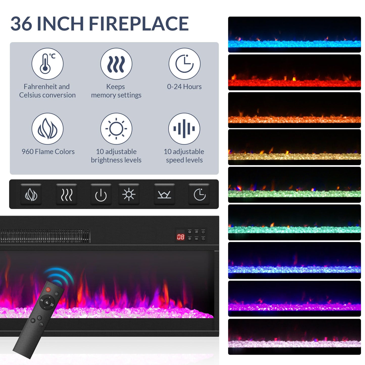BELLEZE 70" Floating Fireplace TV Stand Wall Mounted with 36" Electric Fireplace,960 RGB Colors Entertainment Center with Storage for TVs up to 80", Modern Media Console TV Shelf for Living Room