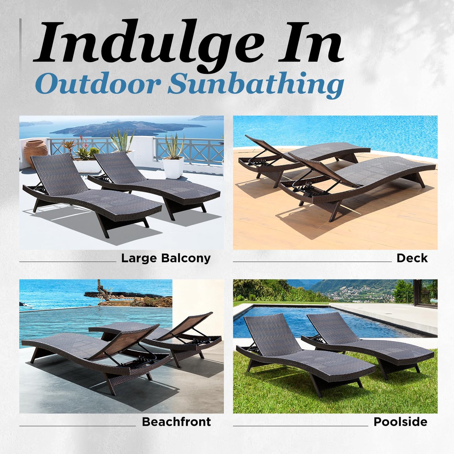 Idzo Katalina Upgraded 2000Hours UV Wicker Chaise Lounge Outdoor Set of 2 with Adjustable Backrest & Wave Design + Idzo Mira Solid Acacia Wood Folding Side Table Outdoor