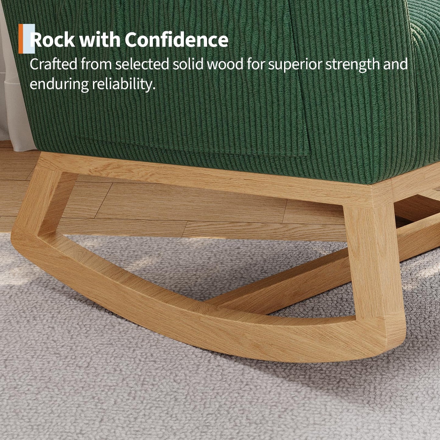 GarveeHome Corduroy Rocking Chair, Modern Nursery Glider Chair with Side Pockets and Pillow, Rocker Chair for Living Room Bedroom Nursing Room, Green