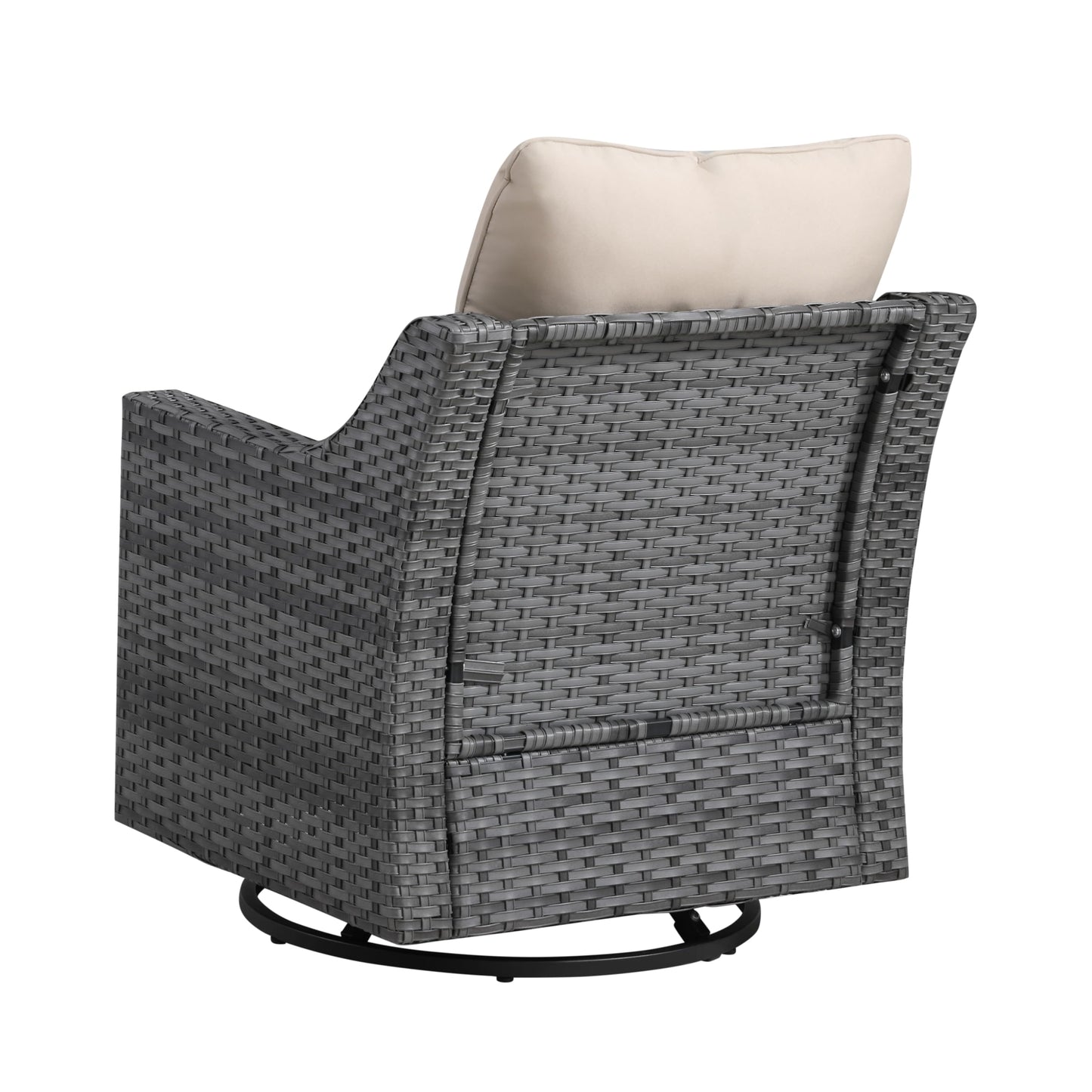 Domvaranique 2 Piece Patio Furniture Set, Outdoor Swivel Rocker Chairs Set of 2, Grey Wicker Conversation Chairs with 6-Inch Thick Cushions, High Back Seating, Beige Olefin Covers for Porch, Deck